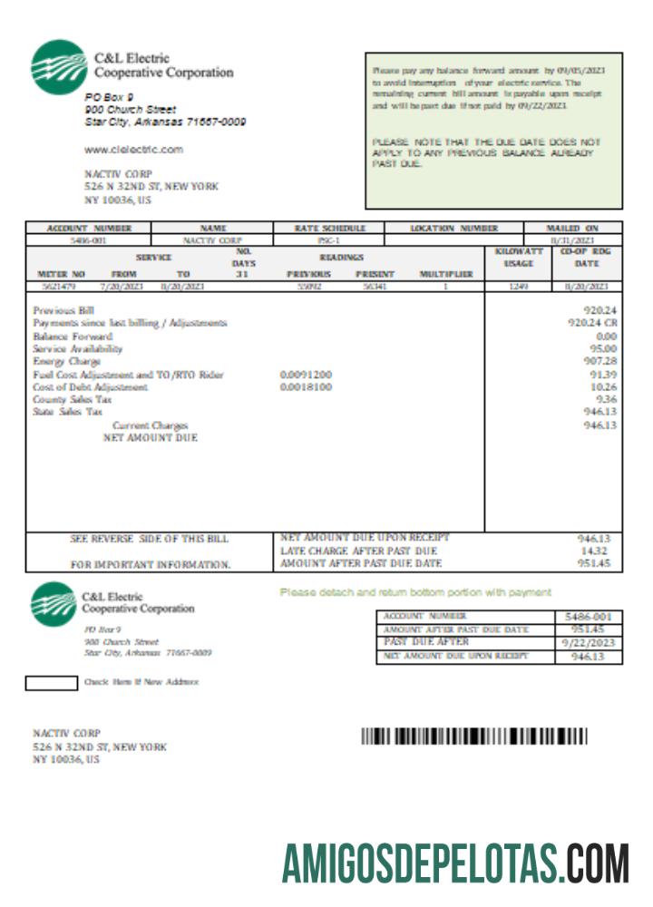 Projeto de lei de serviços públicos da C & L Electric Cooperative Corporation, SCR amostra